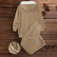 thumbnail image 5 of Bloomae Women's Fuzzy Winter 2 Piece Outfits Full Zip up Drawstring Long Sleeve Oversized Plush Thick Hooded Outwear Coat Sherpa Fleece Pants Ultra-Soft Thermal Loungewear Set Khaki S, 5 of 9