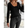 thumbnail image 2 of Asyoly Women Lace Patchwork Sweaters Scoop Neck Long Sleeve Solid Color Button Knitted Pullover Slim Sexy Jumper Elegant Tops, 2 of 6