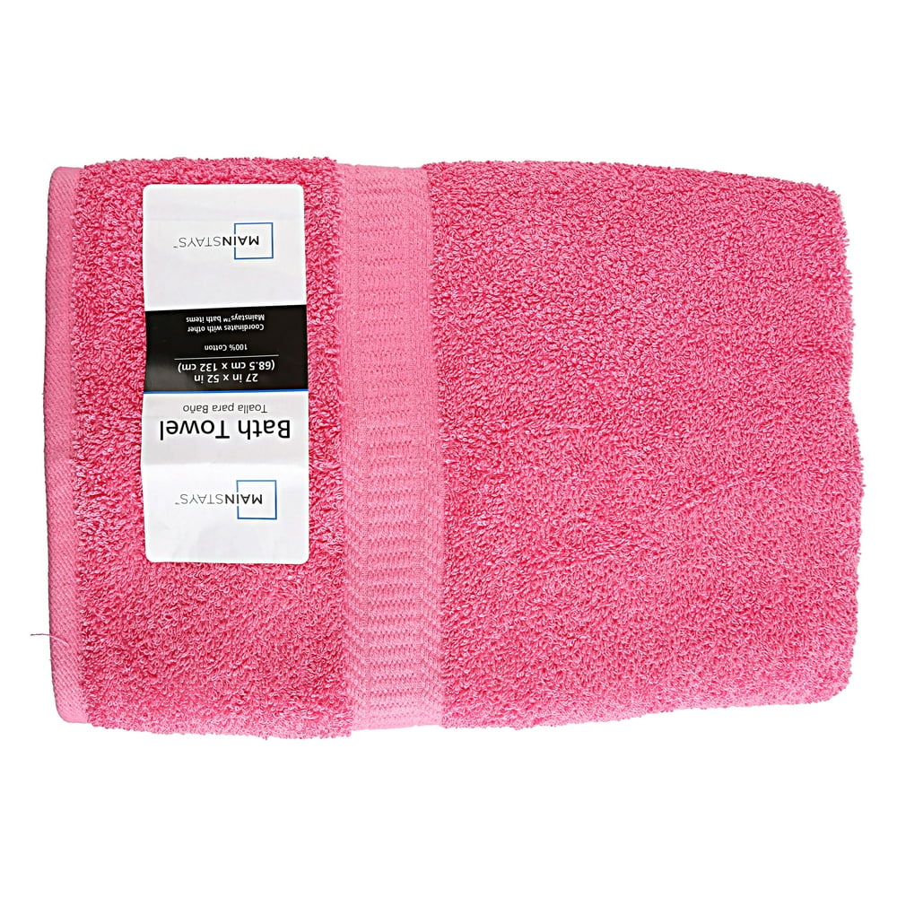 Mainstays Basic 27" x 52" Bright Pink Bath Towel, 1 Each