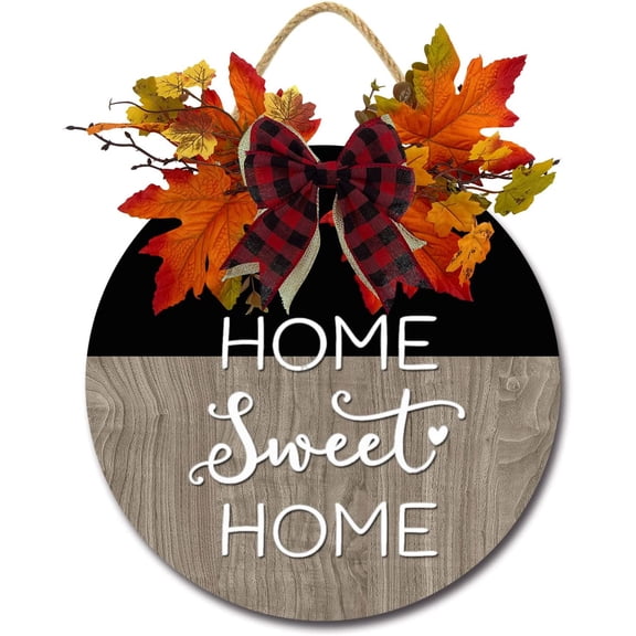 Eveokoki 12" Home Sweet Home Sign Decor Front Door Round Wood Sign Hanging Door Sign for Farmhouse porch Wall Pediments with Tassel Rustic Wood Beaded