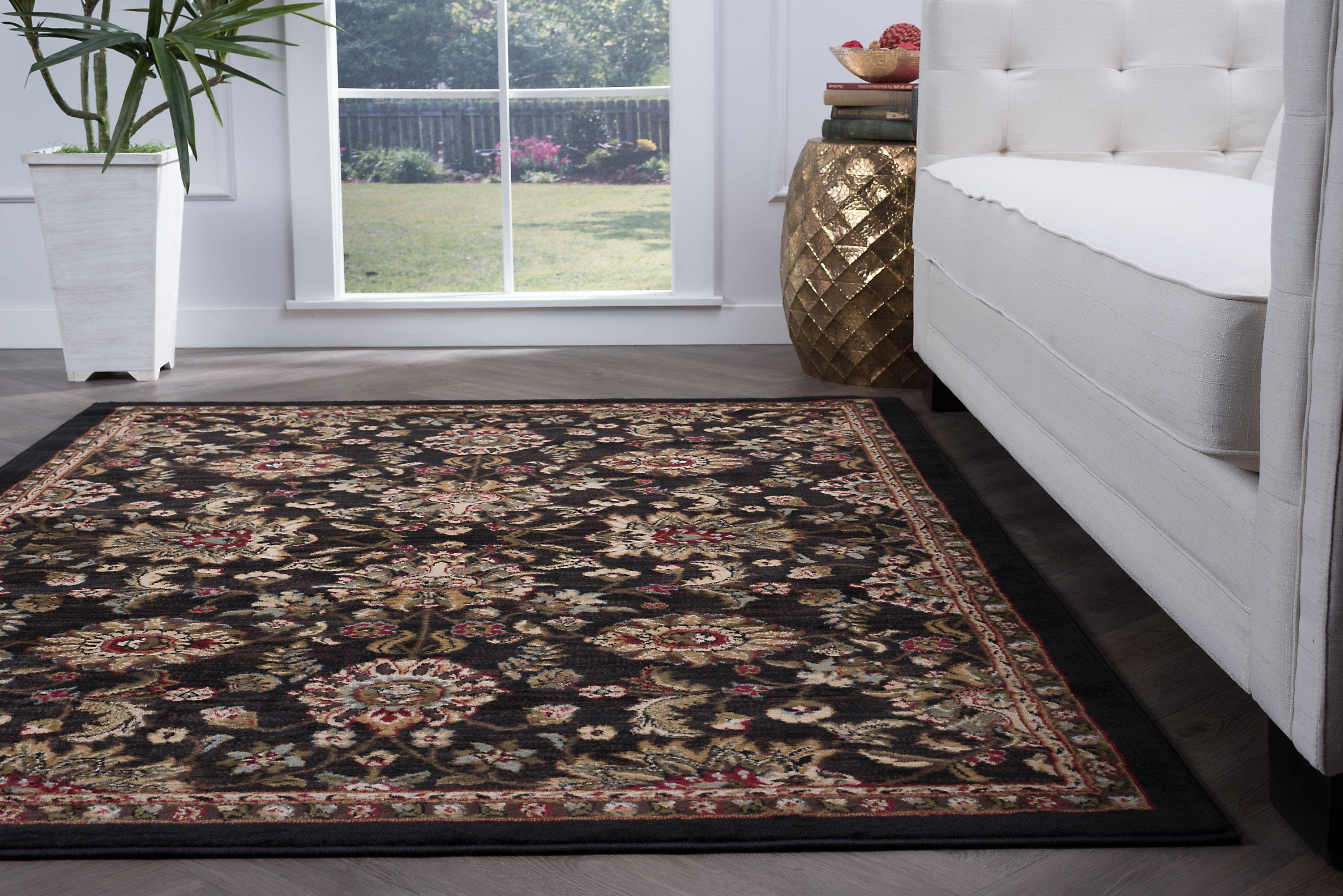Transitional 5x7 Area Rug (5' x 7') Oriental Black, Brown Living Room Easy to Clean