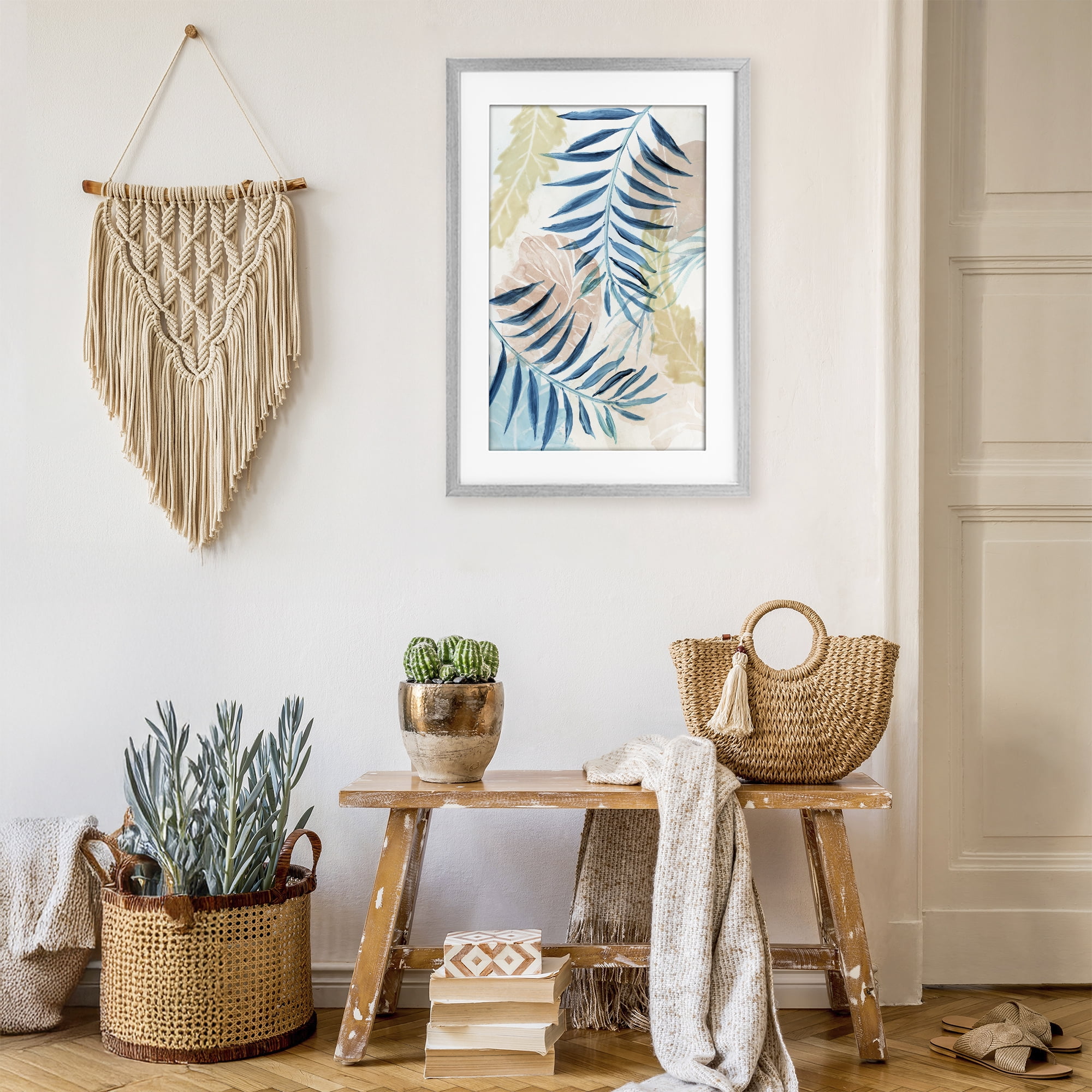 Stupell Industries Palm Fronds in Pastel Haze Gray Framed Print Under Glass, design by Nan