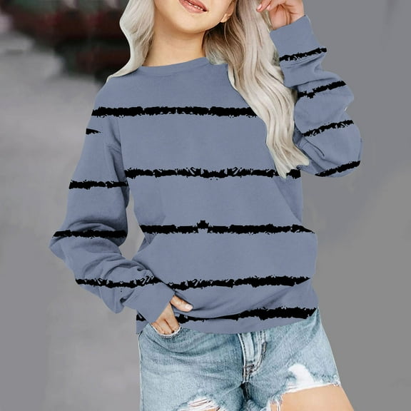 piuwrlz Sweaters for Girls Printed Hoodie Long Sleeves Without a Hat Sweater Blue Size 7-8 Years