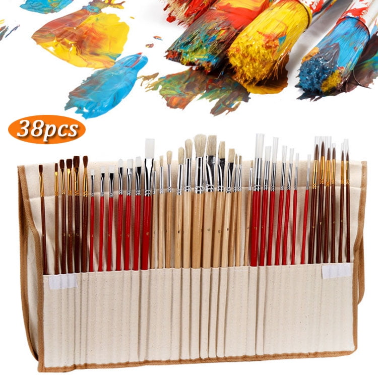 38 Pcs Paint Brushes Art Set for Acrylic Oil Watercolor Gouache a Kit of Hog 