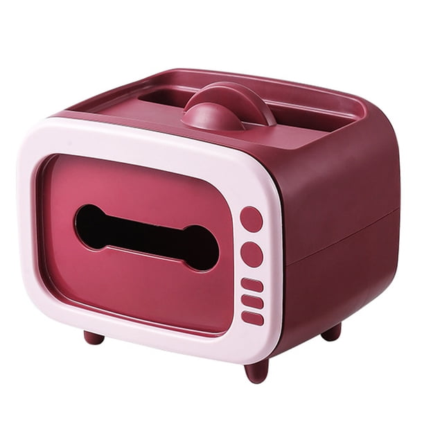 Caja de pañuelos con forma de TV, contenedor de pañuelos, plástico, decoración, papel, organizador, soporte para teléfono, rojo Inevent HA003773-03