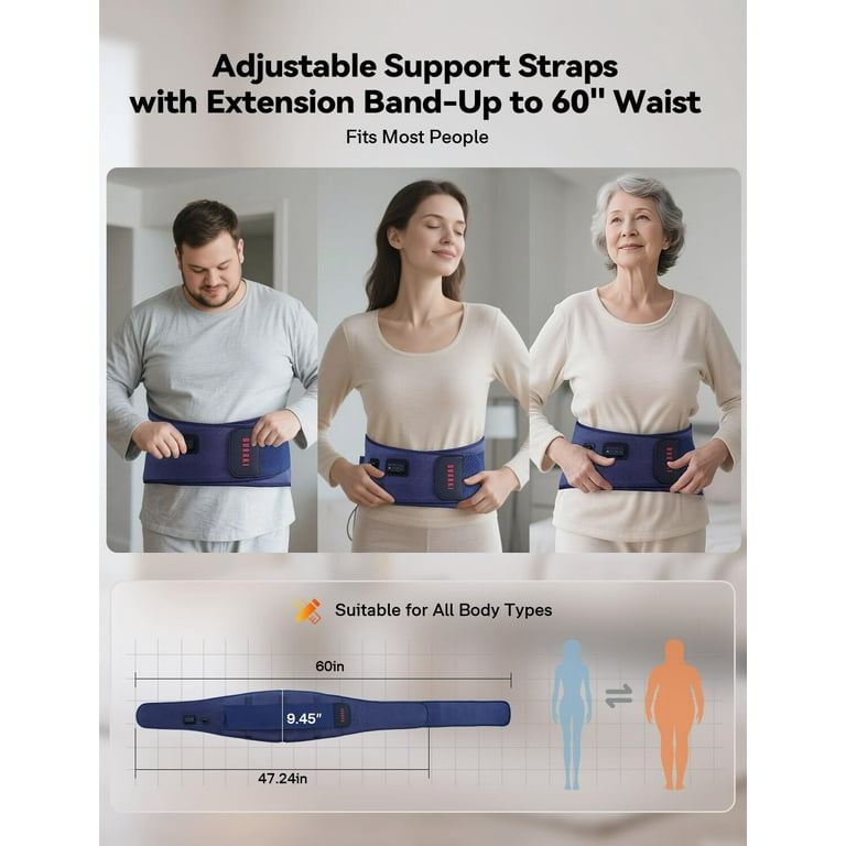 BURRKI Plug-in Heating Pad for Back Pain Relief, 47-60" Lower Back Massager  with 3 Heat & 3 Timer & 5 Vibration, Heated Back Lumbar Support Belt for ...
