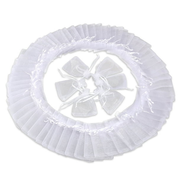 Foxnovo - 100 bolsas de organza con cordón de 7 x 9 cm para regalo de boda, joyas (blancas)