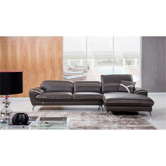 EK-L040 Taupe (Brown) Color With Italian Leather Sectional Right Facing Chaise