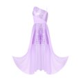 thumbnail image 4 of Hansber Sequin Romper Dress One Shoulder Sleeveless Flower Girls Wedding Party Pageant Gowns Lavender 14, 4 of 7
