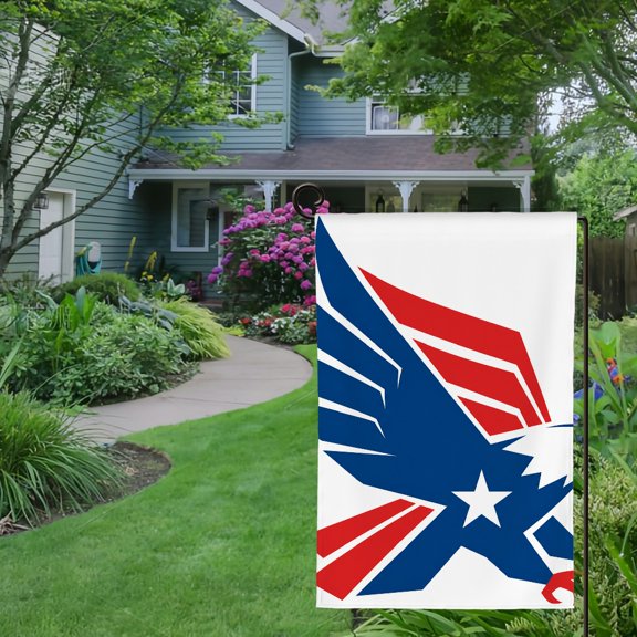 RKSupls Spring Summer Garden Flag Double Sided, Flying Eagle Red Blue Emblem Linen Welcome Yard House Outside Outdoor Decoration,12*18 inch