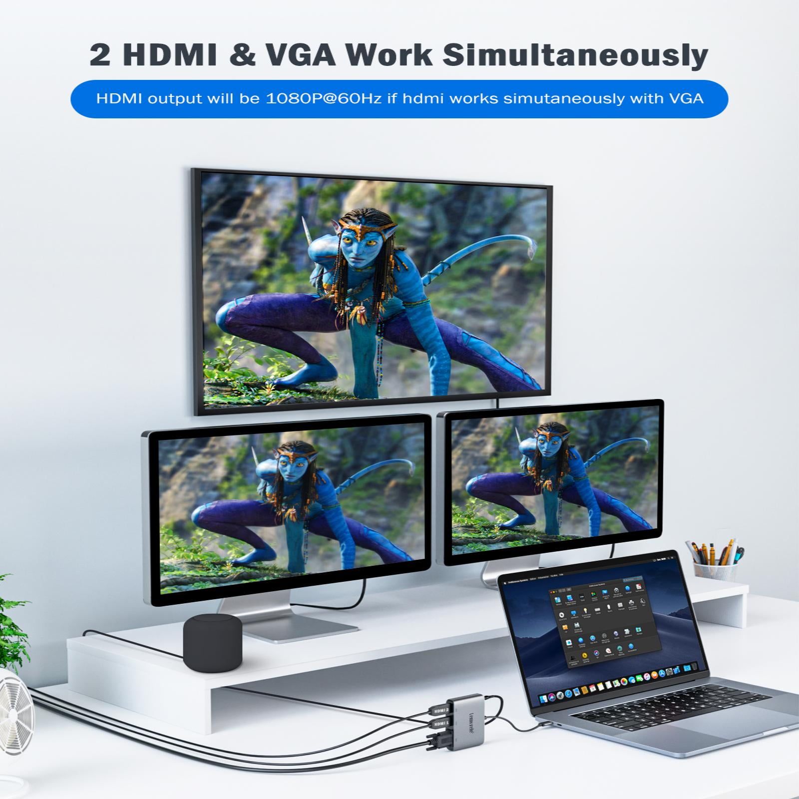 Lemorele TC20L USB C to HDMI Adapter, USB C to HDMI VGA Converter,4K Dual HDMI Dock USB C Hub To HDTV Adapter, for Windows/MacOS/Android Laptop