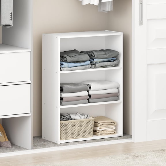 3-Tier Closet Shelf Organizer, White Reversible Storage Shelf for Bedroom Closet