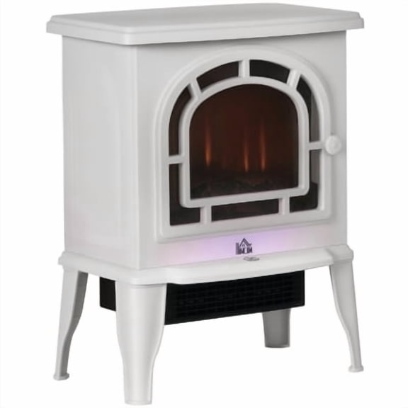 14" Free Standing Fireplace, Fireplace Heater with Realistic LED Flame, Adjustable Temperature, 215 Sq. Ft. Room, Overheat Protection, 750W/1500W, White