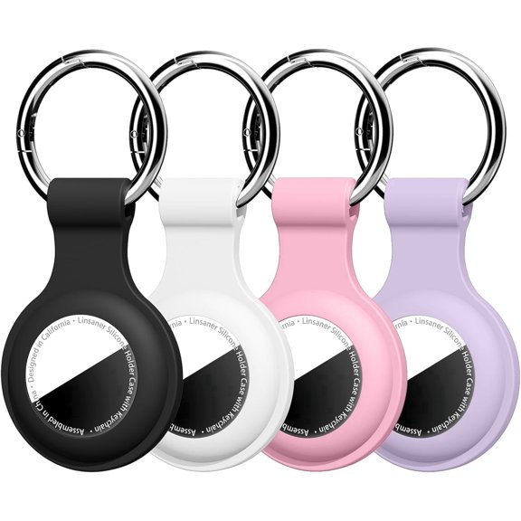 Sakiika2|4 Pack for AirTag Dog Collar Silicone Holder for air tagholder Cases Tags Chain for Apple for Air Tag GPS Item Finders Accessories, Black/Pink/Dark Green/Dark Blue
