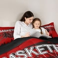 thumbnail image 4 of Manfei Est Sport Sleep Twin Bedding Sets 7-Piece, Cartoon Basketball Athlete Bedding Comforter Set, Teens Kids Boys Girls Reversible Sheet Sets, Maroon Black Microfiber Bedroom Decor, 4 of 7