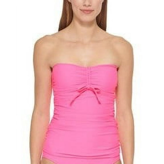 DKNY NEON PINK Bandeau Bow Tankini Swim Top, US Medium