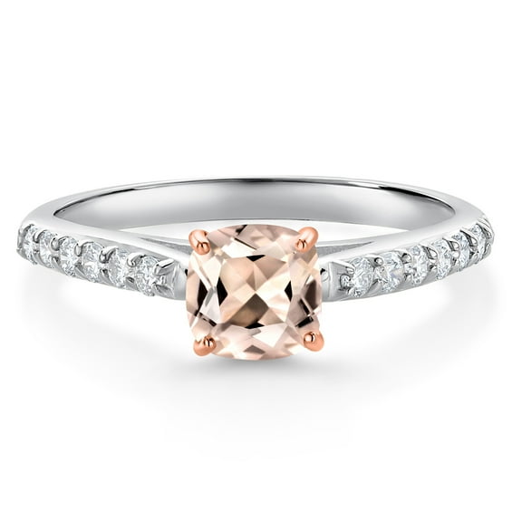 Gem Stone King 0.70 Ct Peach Morganite G/H Lab Grown Diamond 10K White Gold Engagement Ring with Rose Gold Prongs (Size 9)