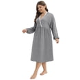 thumbnail image 2 of WBQ Women's Oversized Nightdress Plus Size Nursing Nightgown Long Sleeve V Neck Breastfeeding Nightshirt Sleepwear Soft Pleated Sleepshirt Lounge Dress, XL-4XL, 2 of 6
