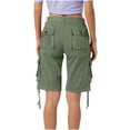 thumbnail image 4 of Women's Cotton Twill Cargo Shorts High Waisted Stretch Long Shorts with Multi Pockets Casual Summer Pants (33, Army Green), 4 of 7