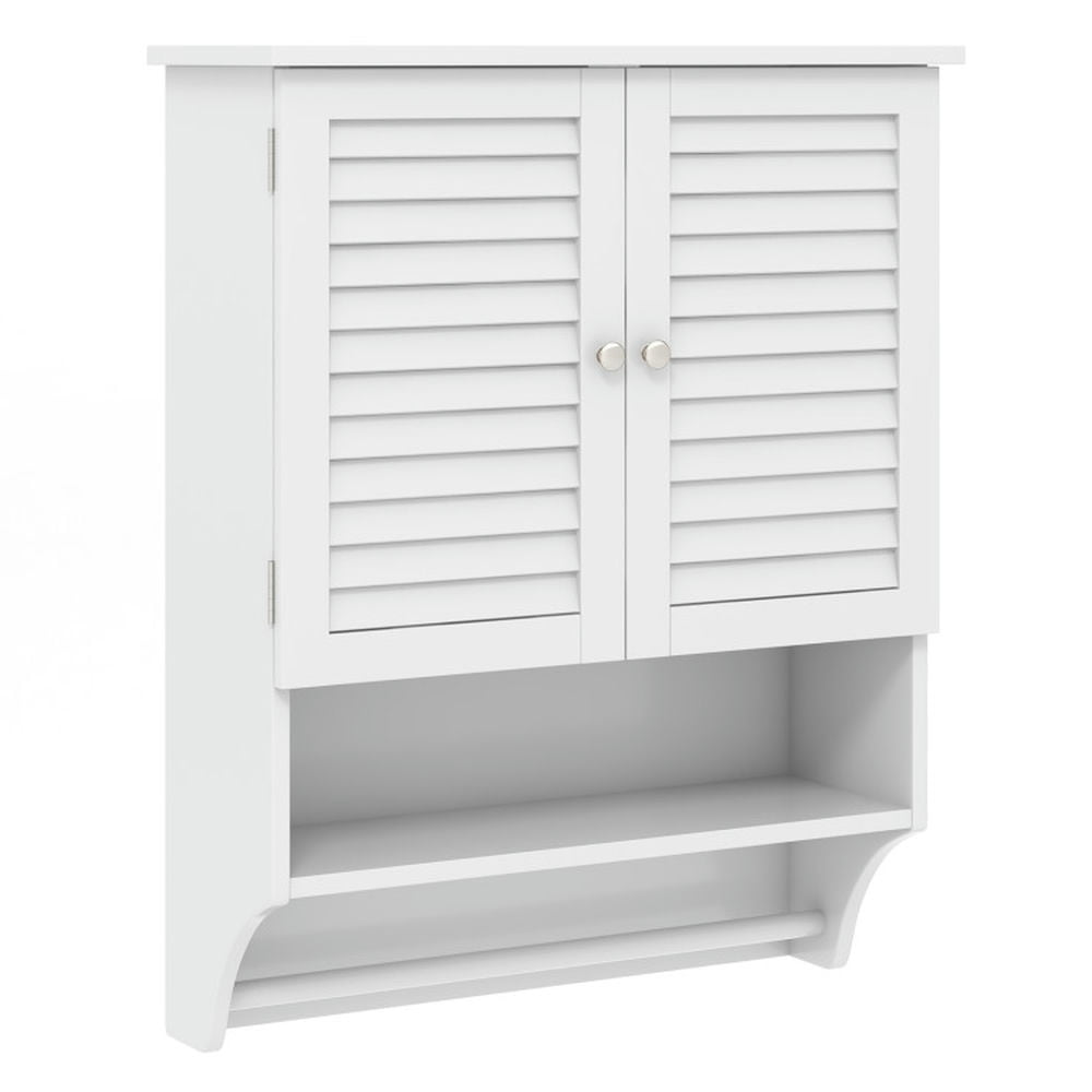 Finihen Bathroom Wall Cabinet, Wall Mounted Bathroom Cabinet, Medicine Cabinet, 2-Doors Bathroom Wall-Mounted Medicine Cabinet with Towel Bar, for Bathroom, White Finihen Bathroom Wall Cabinet, Wall Mounted Bathroom Cabinet, Medicine Cabinet, 2-Doors Bathroom Wall-Mounted Medicine Cabinet with Towel Bar, for Bathroom, White