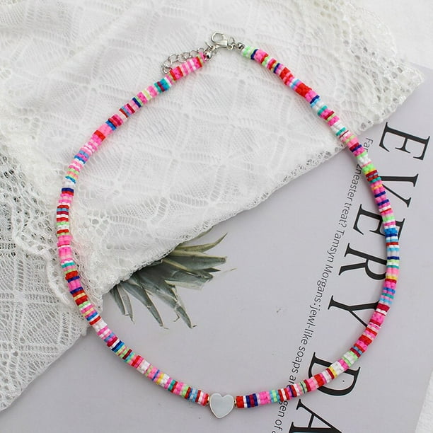Collar de cuentas de concha natural, gargantilla de arcilla polimérica Bohemia con corazón de moda coreana, colgante colorido, cuello de verano, joyería femenina hecha a mano Tan Jianjun unisex