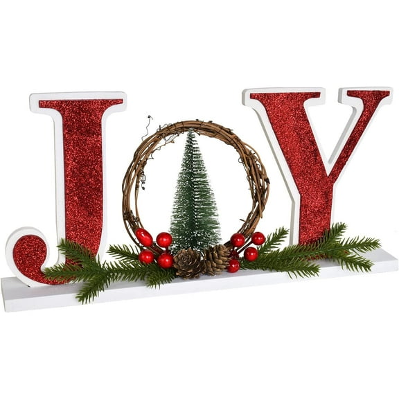 Christmas Wood Joy Sign for Home Decor, Decorative Wooden Cutout Joy Word Decor Rustic Freestanding Home Decor, 15.75" X 7.5" Joy Block Letter Sign Family Mantel Fireplace Xmas Decor
