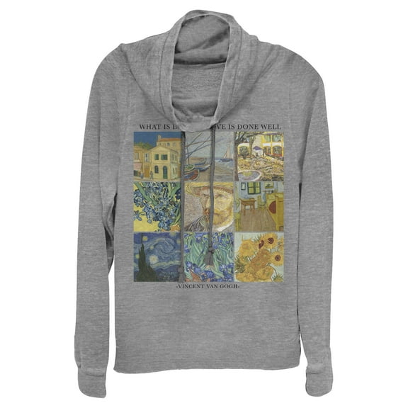 Junior's Lost Gods Art Grid Cowl Neck Sweatshirt Gray Heather 4X Large