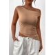 thumbnail image 5 of Remera PRETTYGARDEN 2025 Verano Top Corto con Hombros Descubiertos S Caqui, 5 of 8