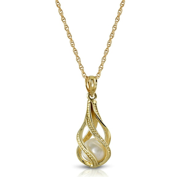 Galaxy Gold 14K Solid Gold Natural Pearl Drop Pendant Necklace for Women - Yellow Gold Fine Jewelry