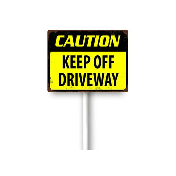 CAUTION KEEP OFF DRIVEWAY YELLOW Yard Sign Road Sign Metal Sign for Outdoor 8 x 12 Inches Lawn Sign With Stake Vintage Garden Decor Strudy Aluminum Rust Free Weatherproof Easy Mounting