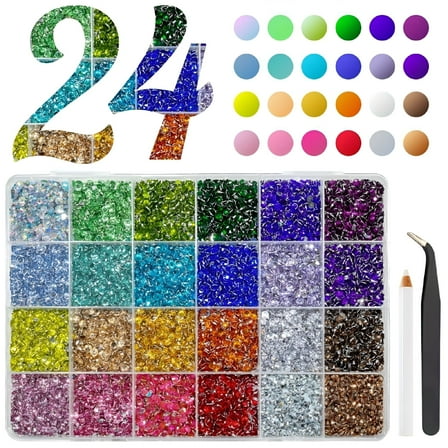 DESIGNICE 15000PCS 3mm Flatback Rhinestones Kit - Multi-Color Non-Hotfix Craft Gems Crystal Diamonds for DIY Nail Art Tumblers Makeup Embellishments & Decor - 24 Variety Colors Set