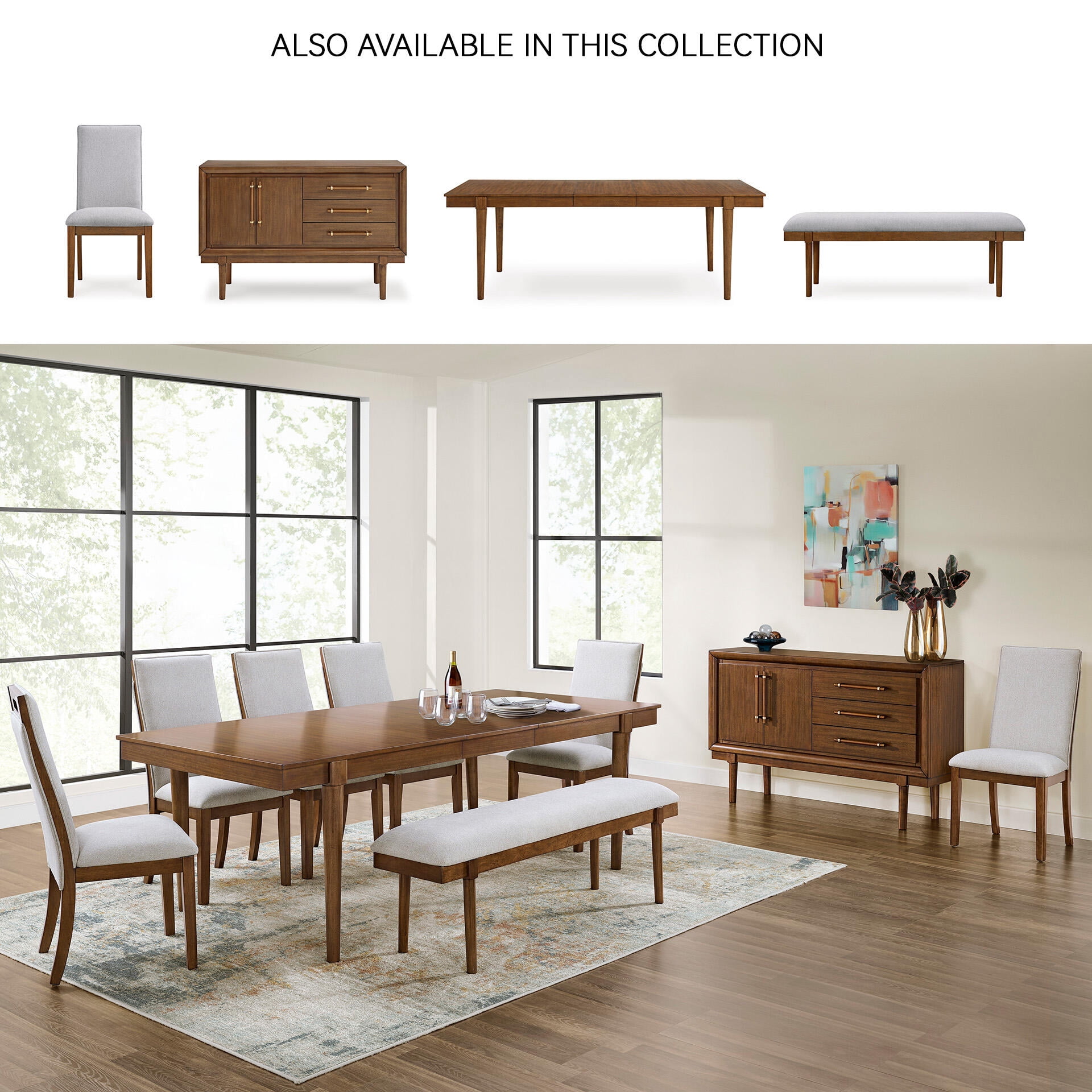Signature Design by Ashley Lyncott Upholstered Dining Side Chair, Beige/Brown, Mid-Century Modern Wood Chair with Fabric Seat