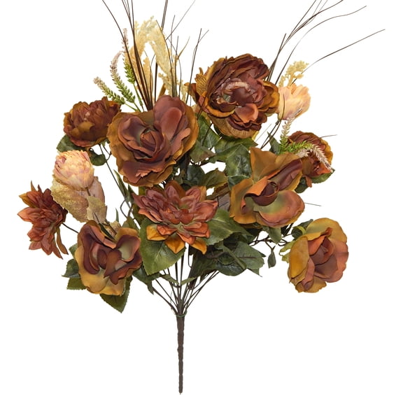 Brown Rose Dahlia Artichoke with Pampas Grass 24in Artificial Polysilk Faux Greenery Fake Flower Bush for Craft Home Bouquet Arrangement Ceremony Wedding Floral Wall Aisle Decor (Chocolate, One each)
