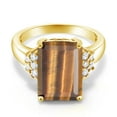 thumbnail image 2 of Gem Stone King 18K Yellow Gold Plated Silver Brown Tiger Eye Ring for Women (6.80 Cttw, Gemstone Birthstone, Emerald Cut 14X10MM, Available in Size 5, 6, 7, 8, 9), 2 of 5