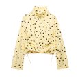 thumbnail image 3 of TGSLY Polka Dot Cropped Jacket for Women Lightweight Soft Stand Collar Long Sleeve Coat Side Adjustable Drawstring Ruched Hem Outerwear Jacket L, 3 of 7