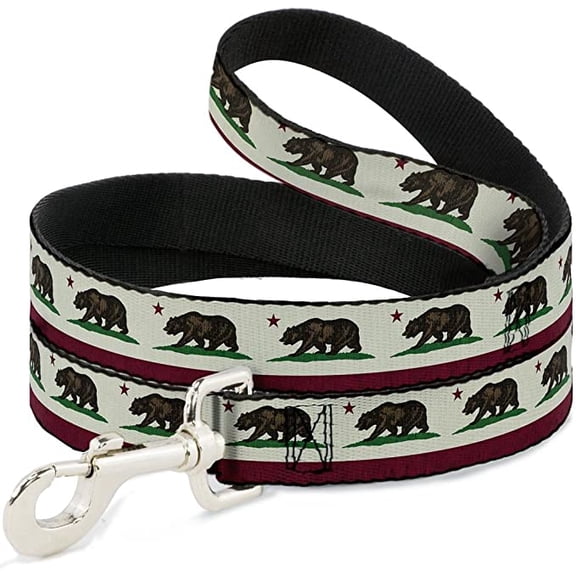 Dog Leash California Flag Bear Weathered White 4 Feet Long 0.5 Inch Wide