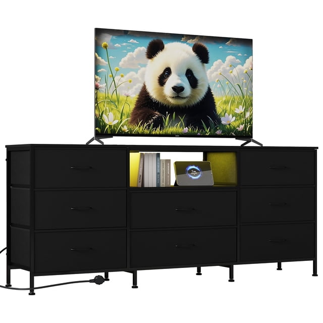 Yeshouse Mueble para TV de 63" con 8 cajones de tela e iluminación LED, estructura de acero y amplio almacenamiento para televisores de hasta 75", ideal para sala o dormitorio