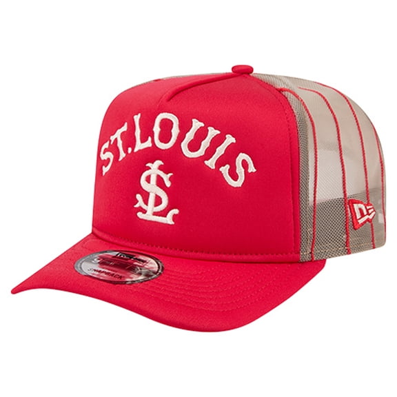 Men's New Era Red St. Louis Cardinals Vintage Arched Foam Front 9FIFTY A-Frame Adjustable Trucker Hat