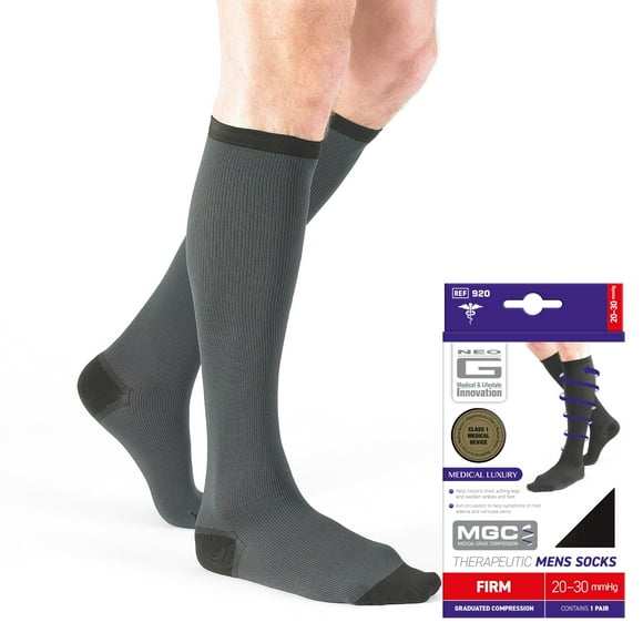 Neo G Therapeutic Compression Socks Men 20-30 mmhg knee high - for spider or varicose veins, swollen legs, feet, ankles, treating mild edema. Mens compression socks for swelling - Black - XL