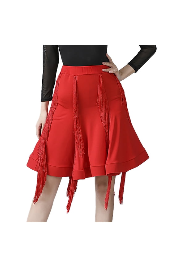 Fringe Flared Latin Merengue Reggaeton Kizomba Salsa Dance Performance Practice Skirts