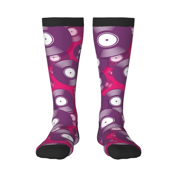 Fotbe Vintage Vinyl Record Calcetas Divertidas Estampadas para Hombre y Mujer, Calcetas de Algodón hasta la Rodilla para Caminar, Correr, Enfermería y Embarazo