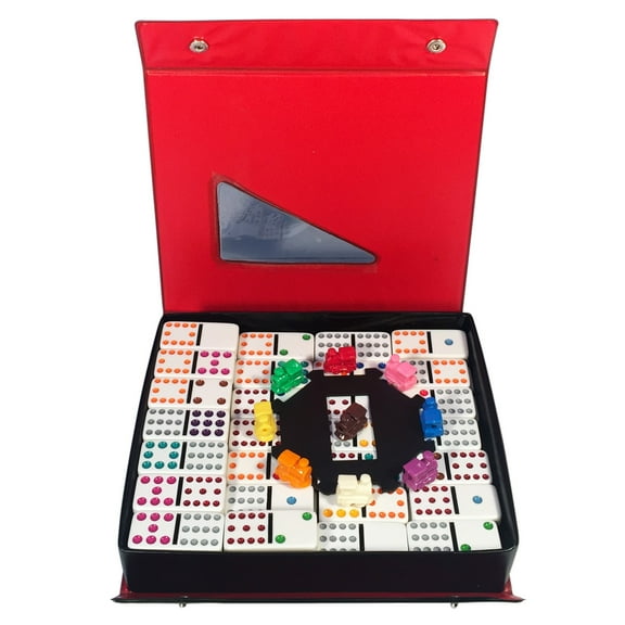 WE Games Mexican Train Dominoes Ivory Colored Tiles, Thick Size Vinyl Case Family Game Night