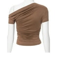 thumbnail image 2 of Yubnlvae Y2K Off-Shoulder Crop Tee - Ruched Sexy Summer Top, Going Out Shirt with Stretchy Fit (XS-L, 7 Neutral Colors) (Brown | S), 2 of 6