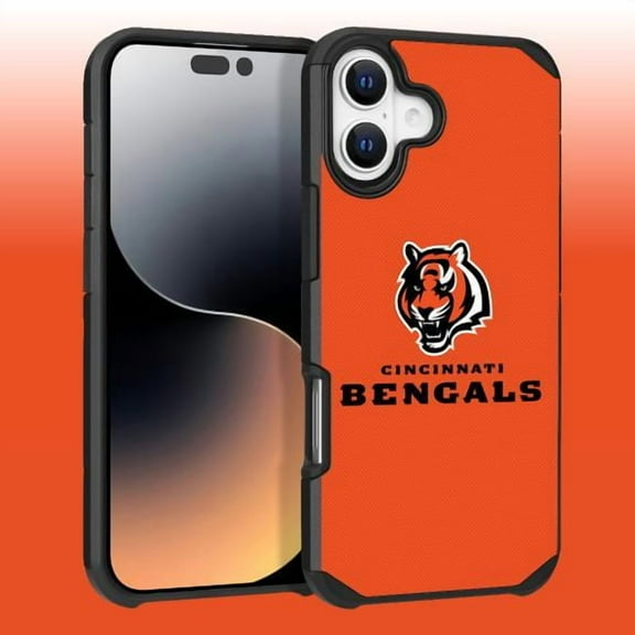 Apple iPhone 16 Plus (6.7) - NFL Licensed Cincinnati Bengals Team Logo on Orange Textured Dual Layer Case
