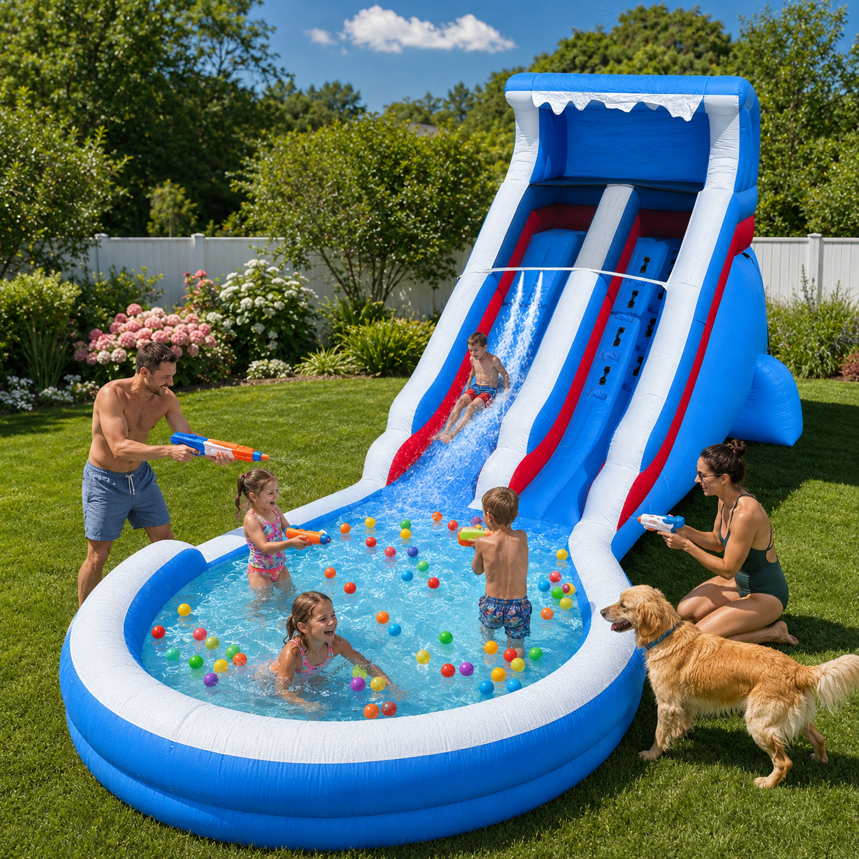 22.5FT Inflatable Water Slide with Large Splash Pool & Blower Included - Oxford Backyard Water Park for Kids (Blue)