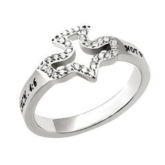 BY MY SPIRIT Ring, Dove Outline with CZ Stones on Stainless Steel