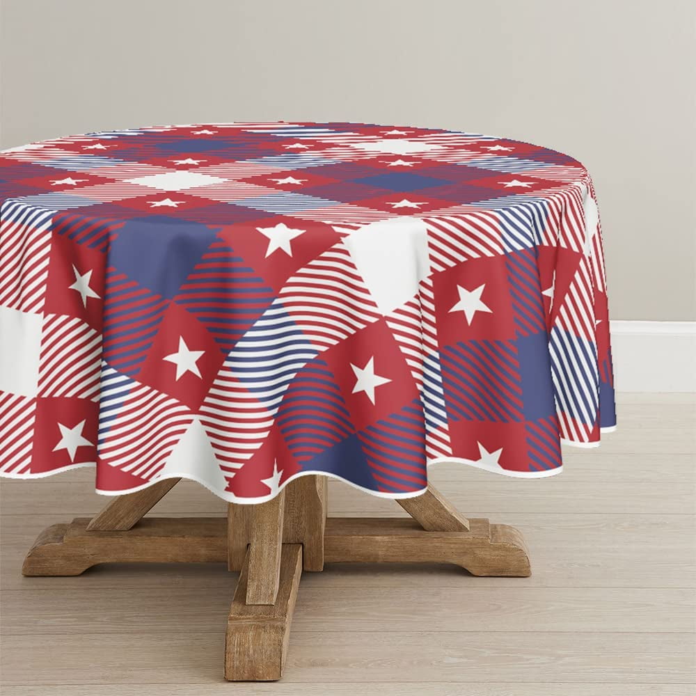 WISH TREE Tablecloth 60x84 Inch, Patriotic Buffalo Plaid Stars
