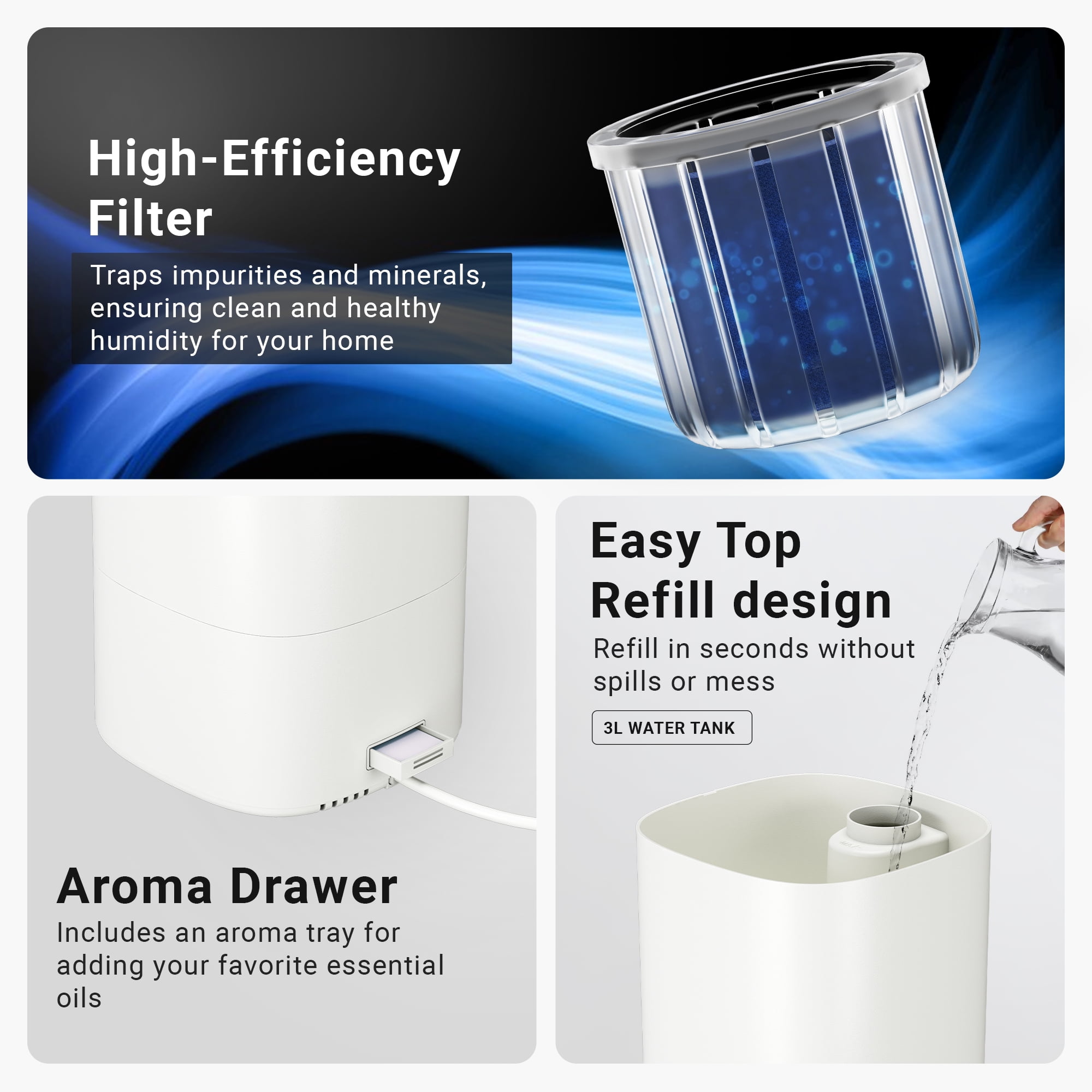 MIKO Breeze + Smart Humidifier with App Control Ultra-Quiet, Top-Fill Design, Aromatherapy, and Rapid Humidity Increase Breeze+
