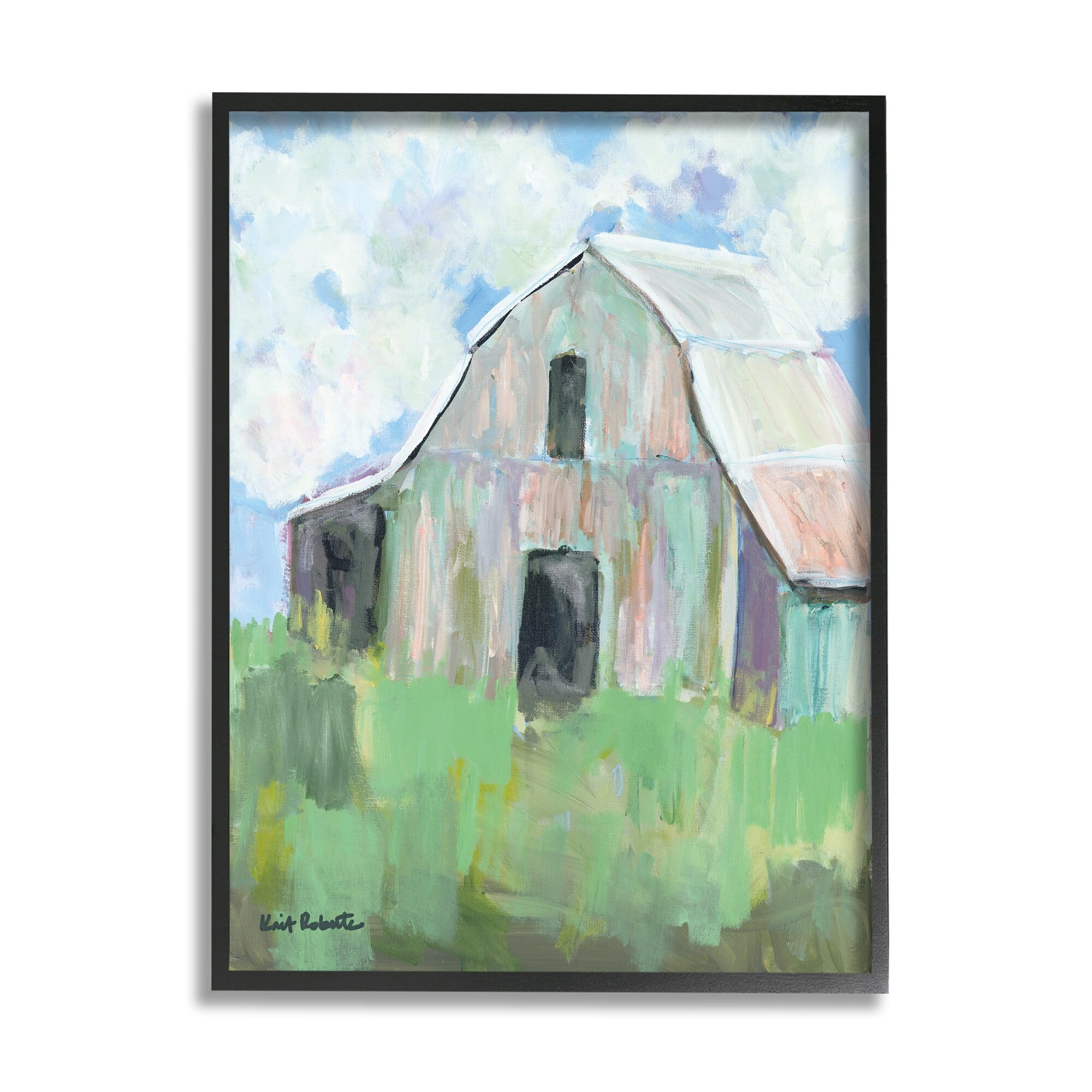 Kait Roberts Rural Barn Tall Grass Countryside Impressionistic Painting 24 in x 30 in Framed Painting Art Print, by Stupell Home Décor