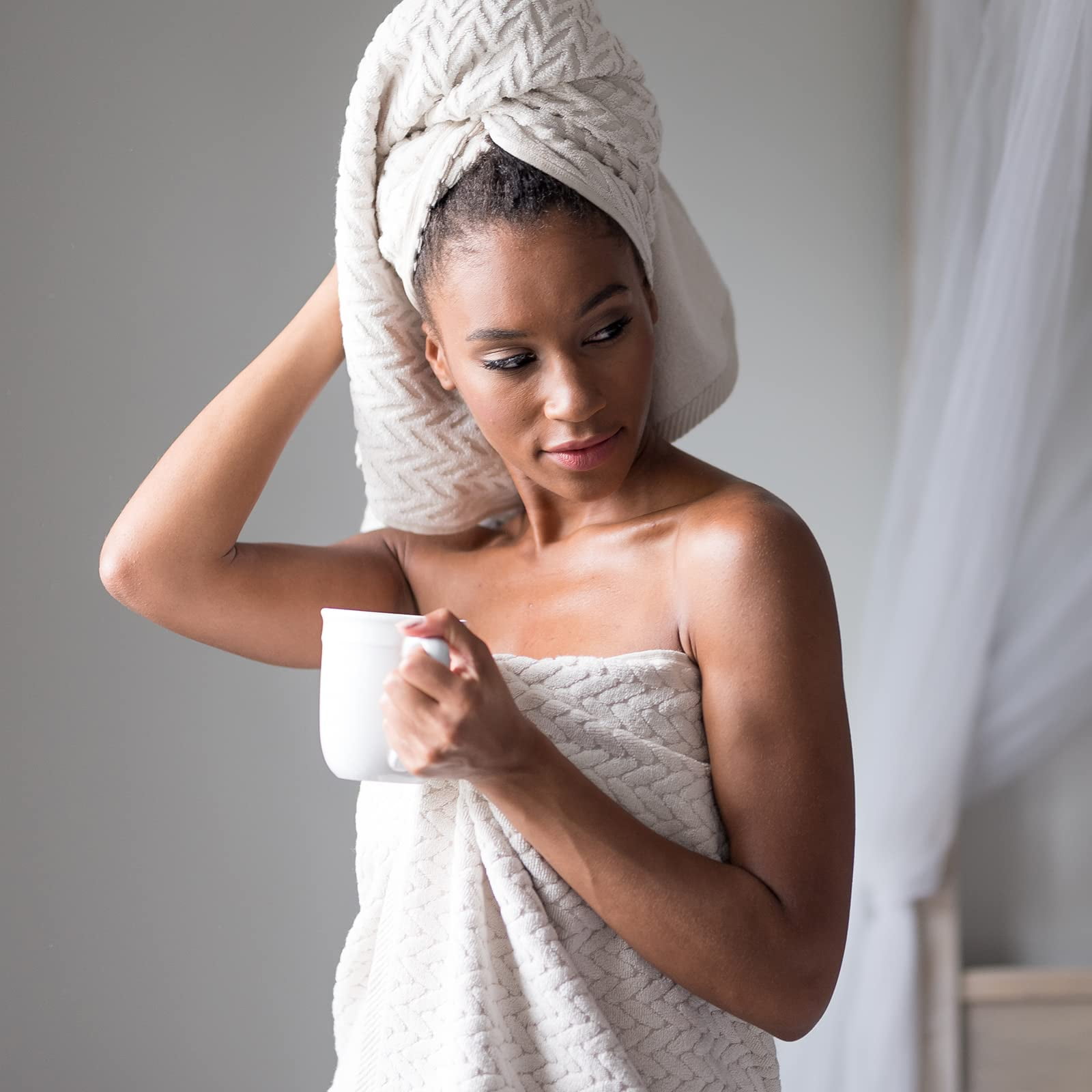 Texere 100% Organic Cotton Cable Jacquard Luxury Towel Sets, Estate Blue (2 Hand & 2 Face Towels)